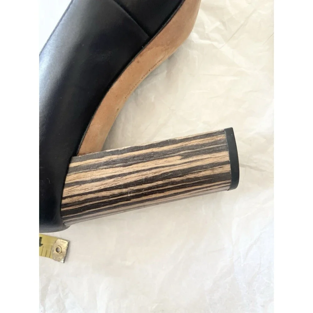 Pour La Victoire Shoes Size 10 Leather Pump Black Pointed Toe Wood Block Heels